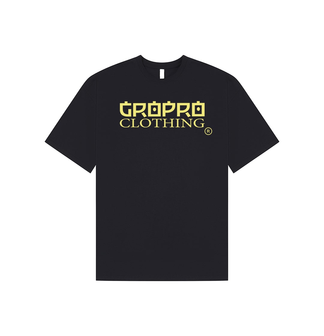 Navy Blue t-shirt with Pro Yellow 'Gropro Clothing' logo on the front.