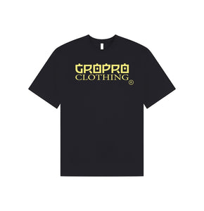 Navy Blue t-shirt with Pro Yellow 'Gropro Clothing' logo on the front.