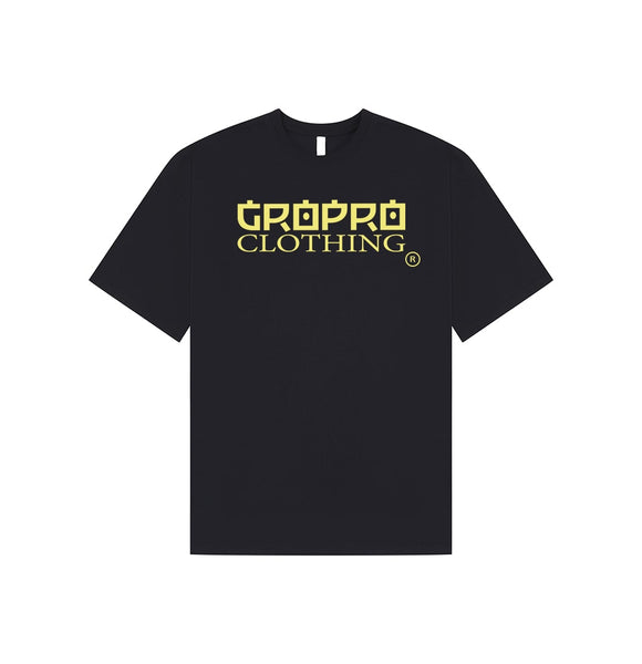 Navy Blue t-shirt with Pro Yellow 'Gropro Clothing' logo on the front.