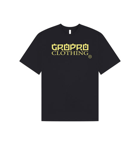 Navy Blue t-shirt with Pro Yellow 'Gropro Clothing' logo on the front.